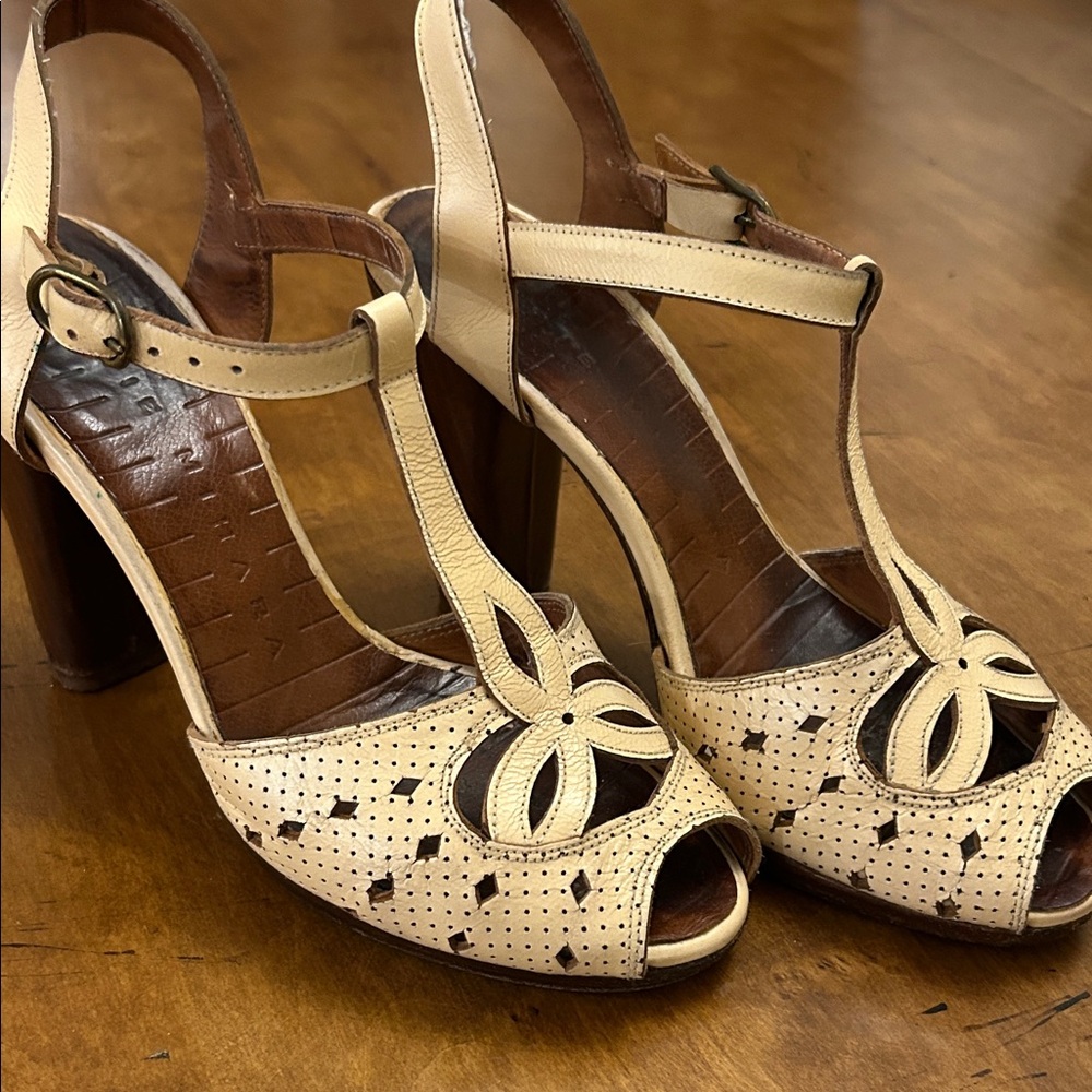 Chie Mihara Leather Peep Toe Sandals, Size 37
